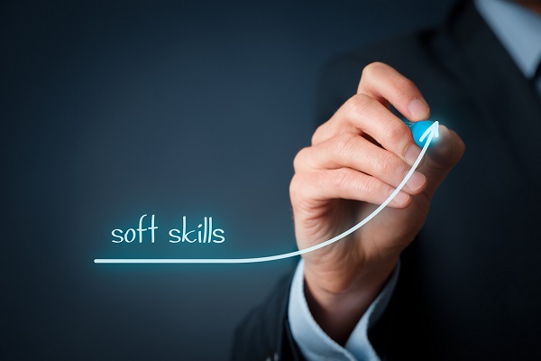Manager (businessman) plan improve his soft skills. Soft skills training and improvement concept.